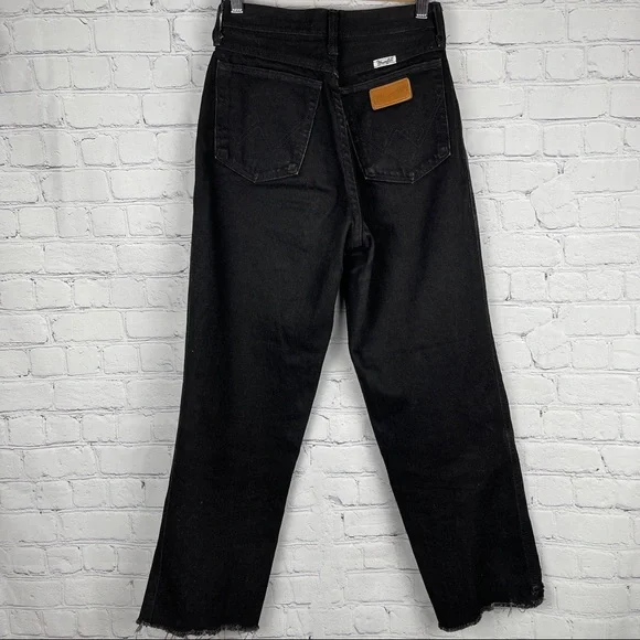 WRANGLER vintage 90s black denim wide leg high waist crop jeans pants - Picture 2 of 9